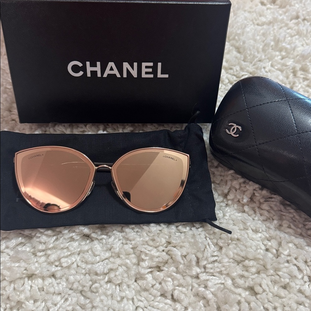 CHANEL Rose Gold Mirrored Metal Cat Eye Sunglasses